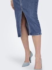 ONLY Blue Denim Midi Skirt With Front Split - Image 3 of 7