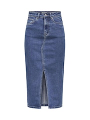 ONLY Blue Denim Midi Skirt With Front Split - Image 6 of 7