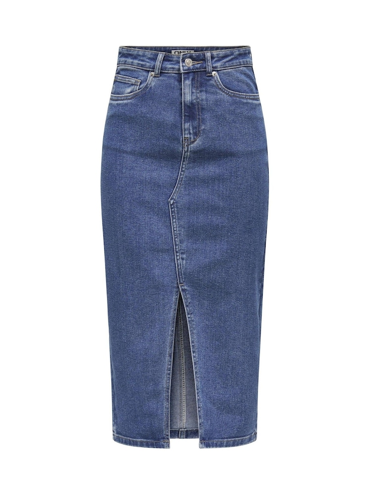 ONLY Blue Denim Midi Skirt With Front Split - Image 6 of 7