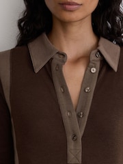 Reiss Chocolate/Mocha Wendy Lyocell-Wool Colour-Block Polo Top - Image 4 of 7