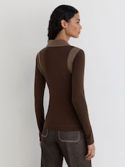 Reiss Chocolate/Mocha Wendy Lyocell-Wool Colour-Block Polo Top - Image 6 of 7