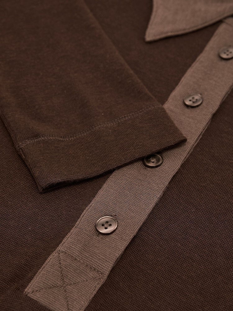 Reiss Chocolate/Mocha Wendy Lyocell-Wool Colour-Block Polo Top - Image 7 of 7 Reiss Chocolate/Mocha Wendy Lyocell-Wool Colour-Block Polo Top - Image 7 of 7