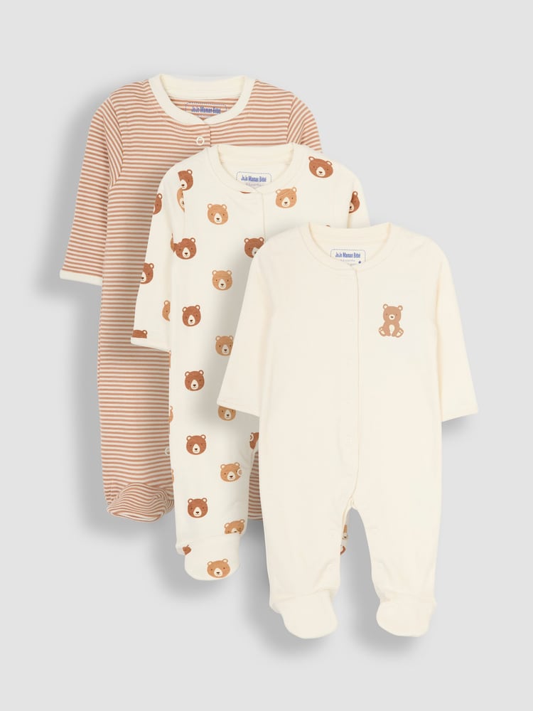 Natur/Creme - Jojo Maman Bébé – Schlafanzüge aus Baumwolle mit Tiermotiv und Füßen, 3er-Pack - Bild 1 von 7