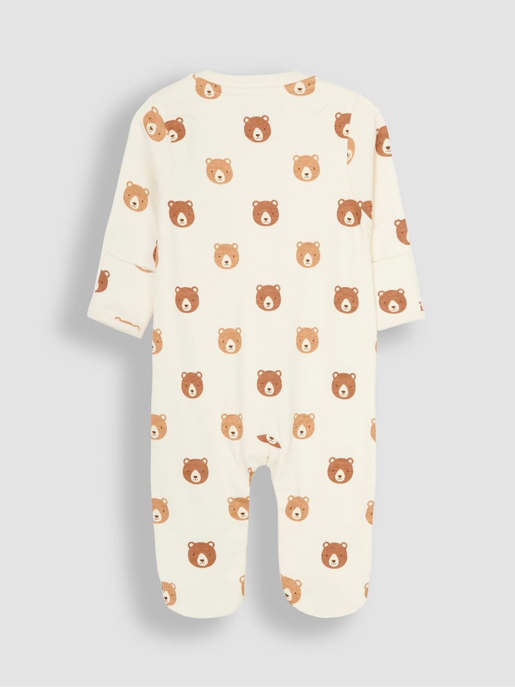 JoJo Maman Bébé Natural Cream Cotton Footed Animal Print Sleepsuits 3-Pack - Image 5 of 7