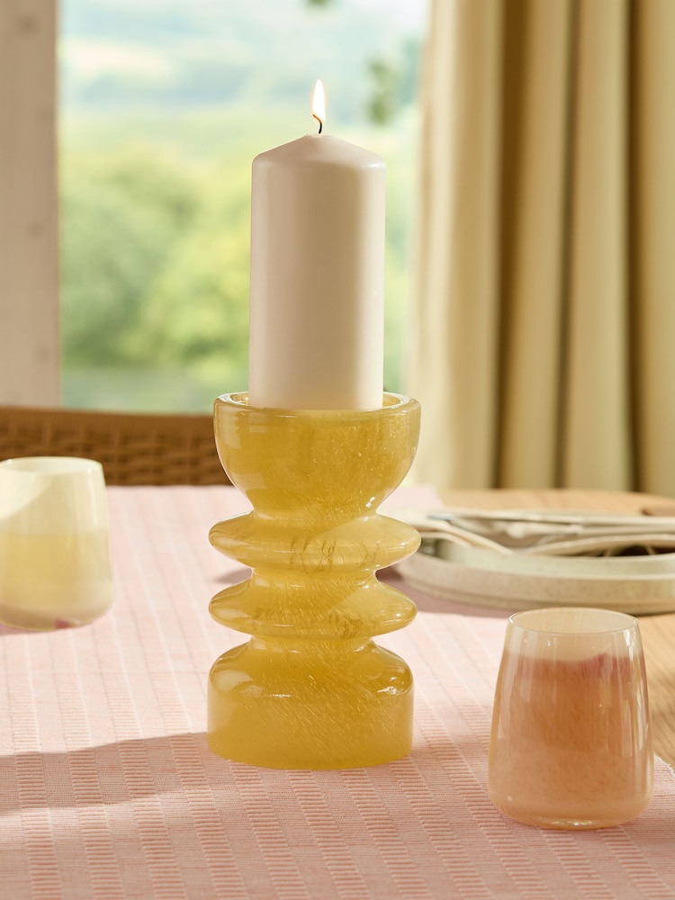 Yellow Curved Glass Pillar Candle Holder - Image 1 of 5