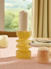 Yellow Curved Glass Pillar Candle Holder - Image 2 of 5