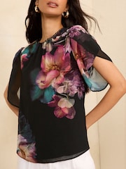 Love & Roses Black Flutter Sleeve Blouse - Image 3 of 4