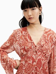 AllSaints Red Liana Waimea Dress - Image 3 of 6