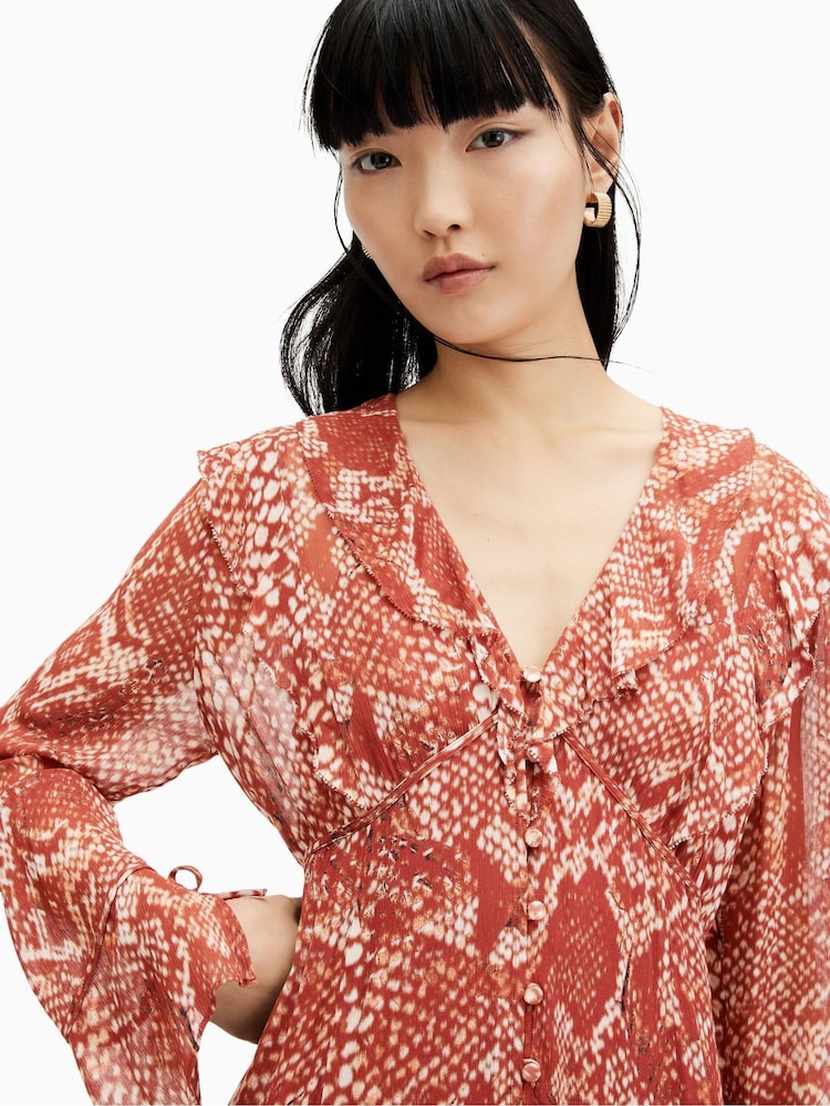 AllSaints Red Liana Waimea Dress - Image 3 of 6