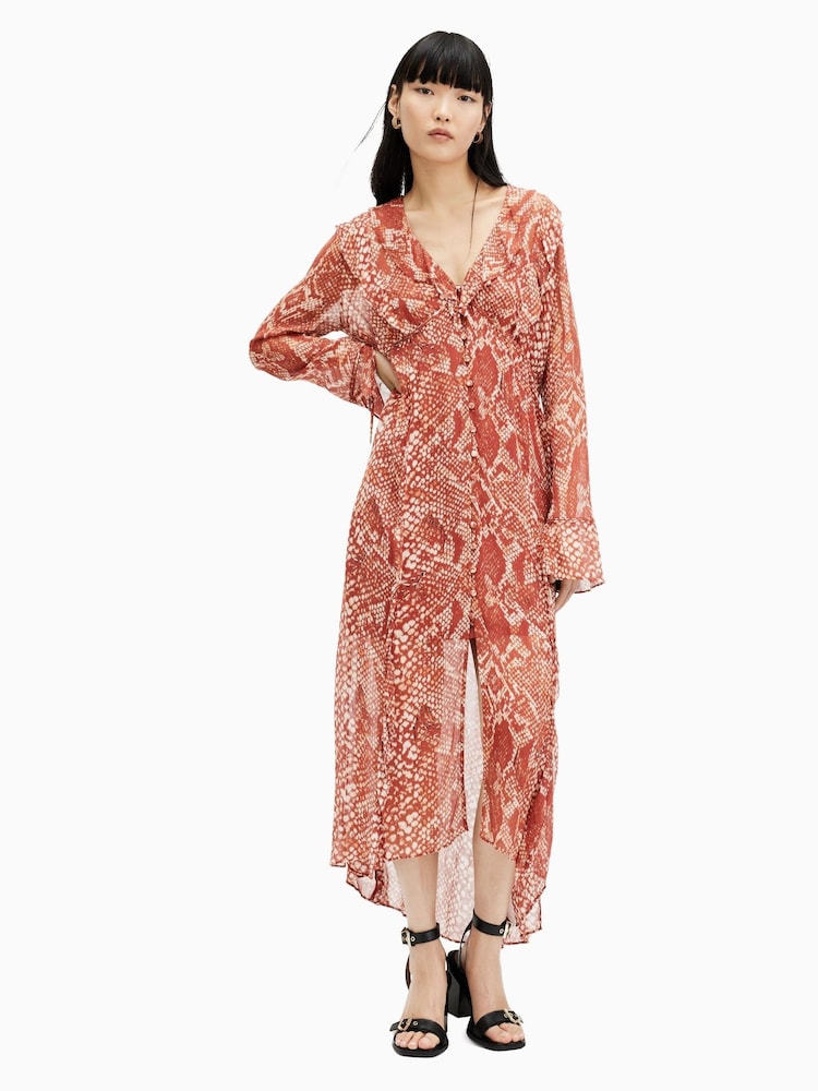 AllSaints Red Liana Waimea Dress - Image 4 of 6