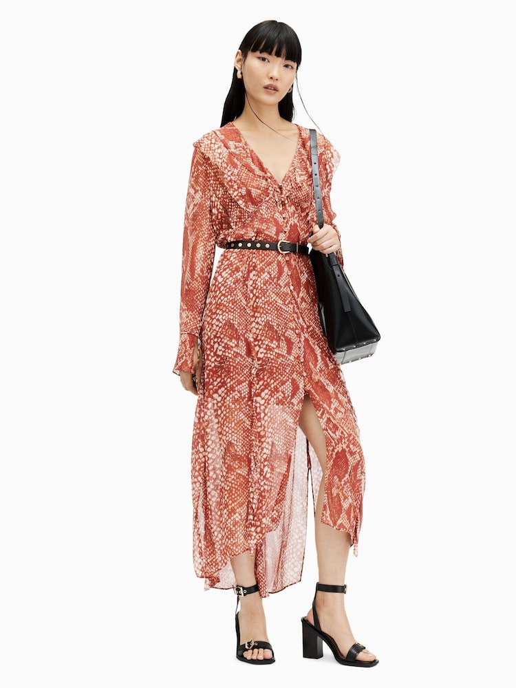 AllSaints Red Liana Waimea Dress - Image 5 of 6