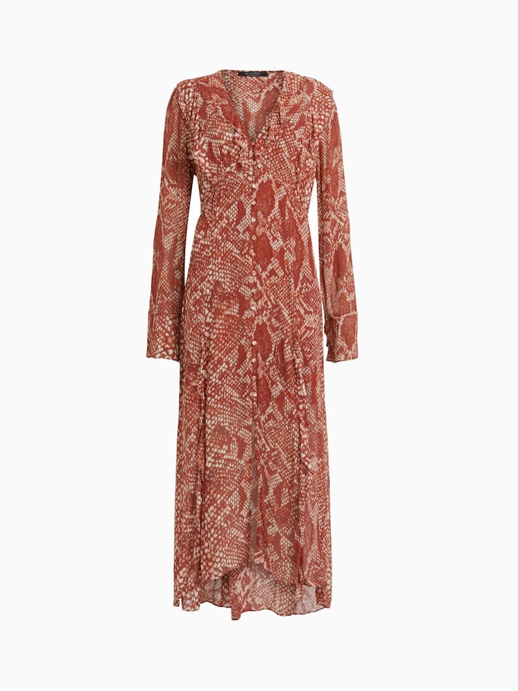AllSaints Red Liana Waimea Dress - Image 6 of 6