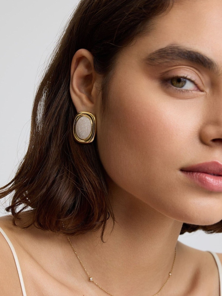 D.Louise Gold Tone Bold Oval White Statement Earrings - Image 1 of 3 D.Louise Gold Tone Bold Oval White Statement Earrings - Image 1 of 3