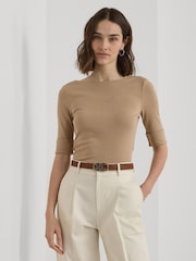 Светло-коричневый - Ralph Lauren хлопковые футболки с вырезом лодочкой Lauren Judy - Изображение 1 из 6