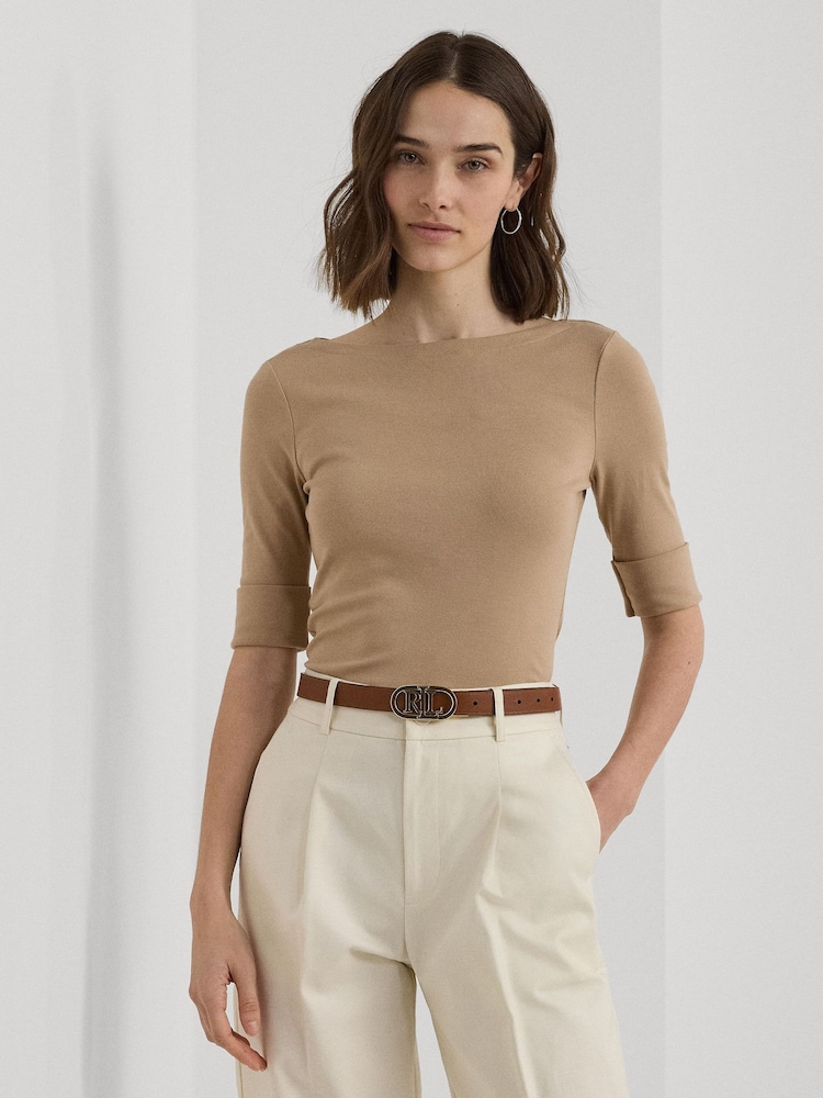 Светло-коричневый - Ralph Lauren хлопковые футболки с вырезом лодочкой Lauren Judy - Изображение 1 из 6