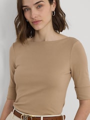 Светло-коричневый - Ralph Lauren хлопковые футболки с вырезом лодочкой Lauren Judy - Изображение 5 из 6