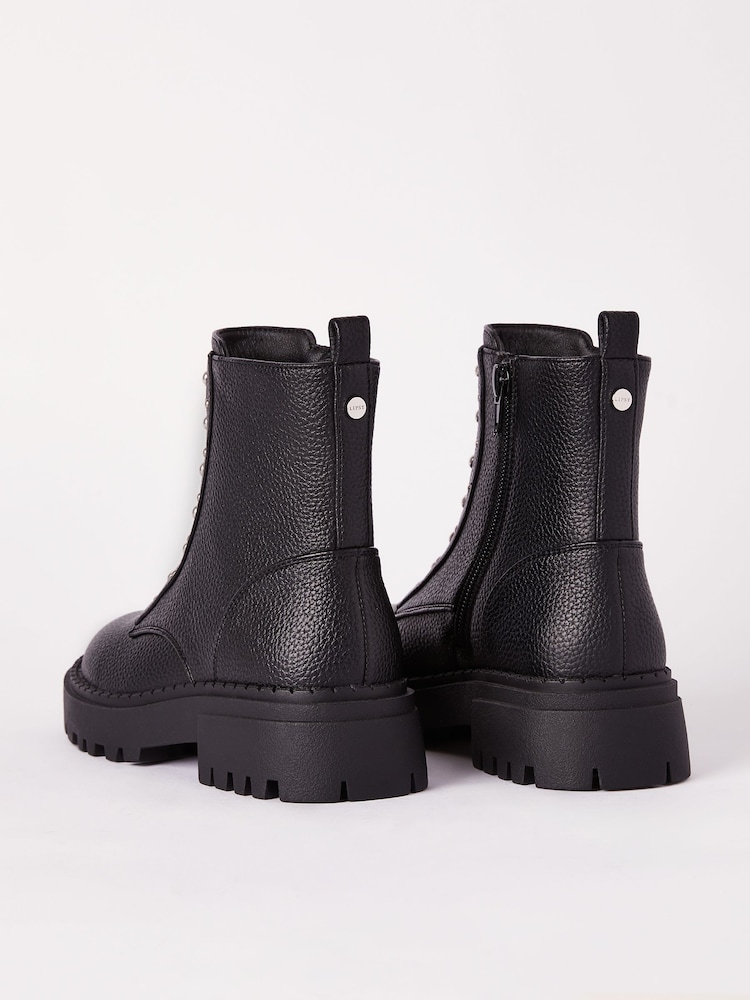 Lipsy Black Chunky Studded Zip Front Faux Leather Ankle Boot - Image 2 of 4