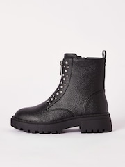 Lipsy Black Chunky Studded Zip Front Faux Leather Ankle Boot - Image 3 of 4