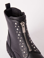 Lipsy Black Chunky Studded Zip Front Faux Leather Ankle Boot - Image 4 of 4