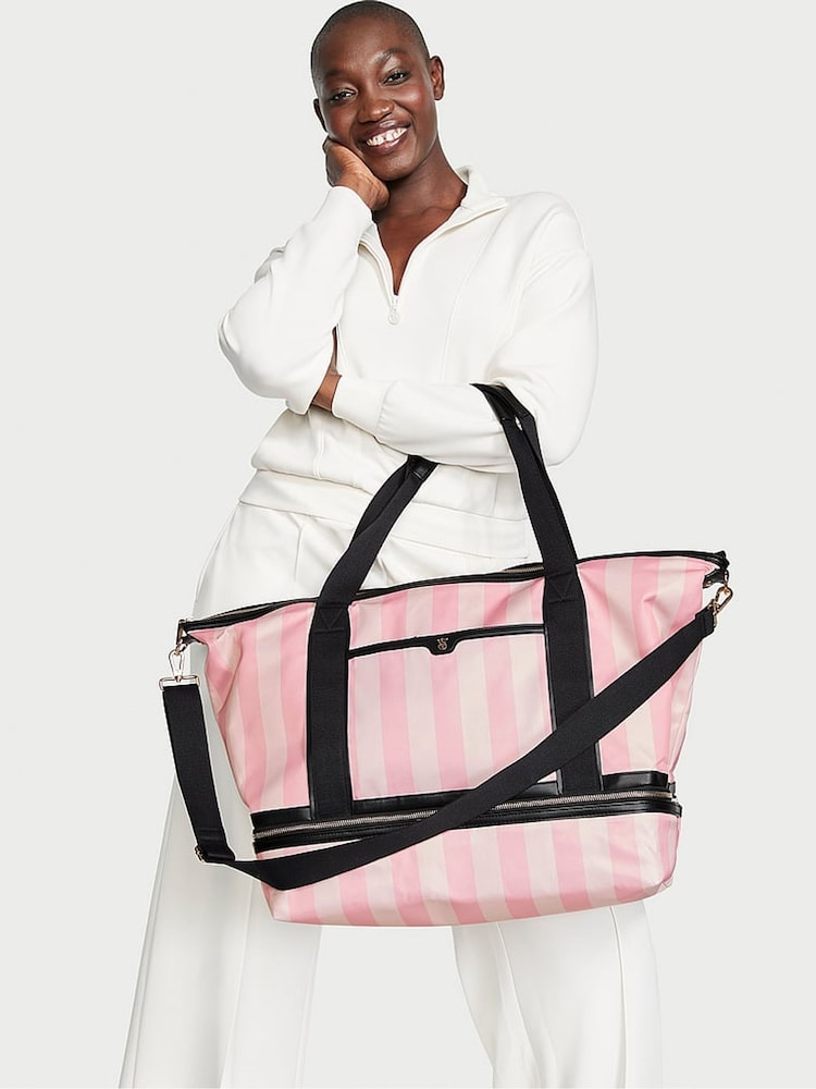 Victoria's Secret Iconic Stripe Pink Travel Weekender Bag - Image 2 of 4