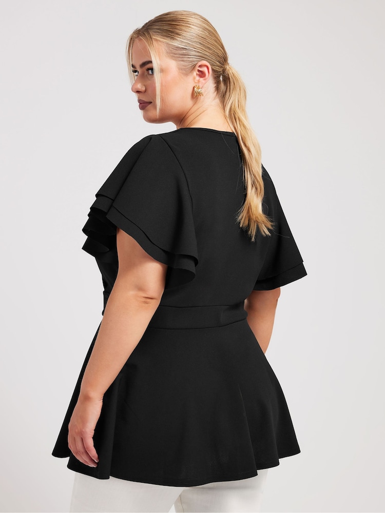 Negro - Top con peplum con hebilla y mangas tipo ángel de Yours Curve - Imagen 2 de 5 Negro - Top con peplum con hebilla y mangas tipo ángel de Yours Curve - Imagen 2 de 5