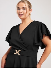 Negro - Top con peplum con hebilla y mangas tipo ángel de Yours Curve - Imagen 4 de 5