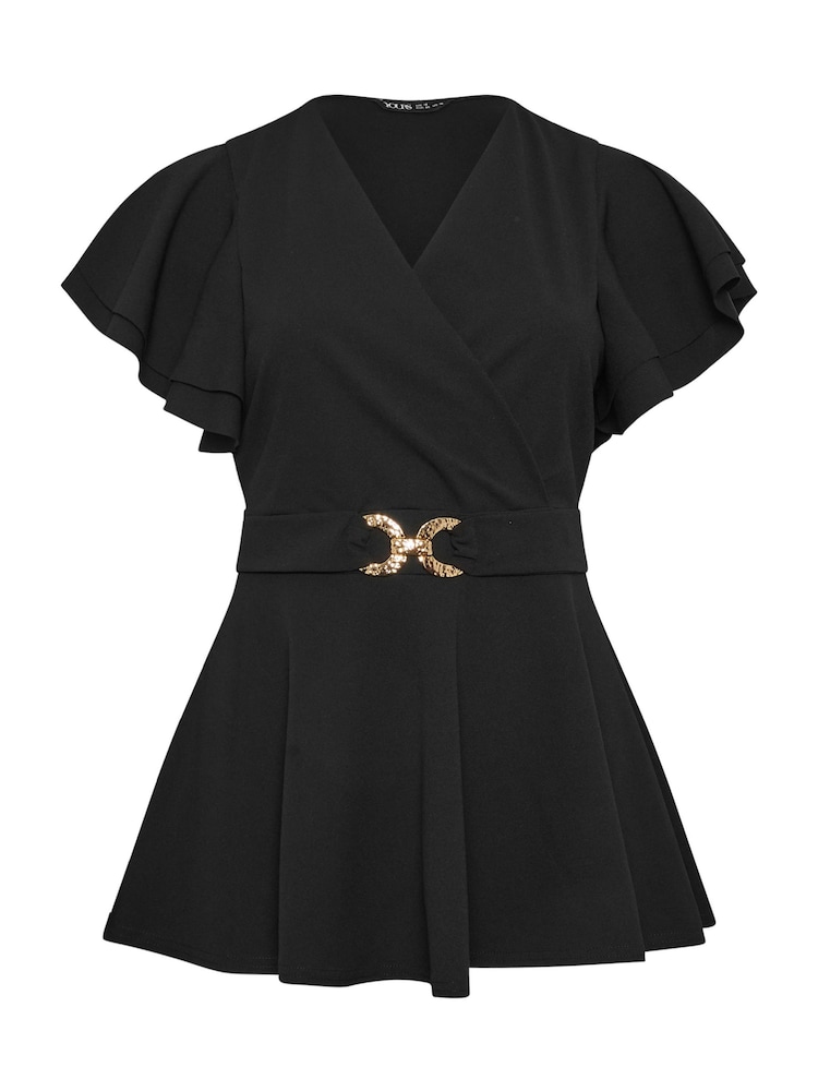 Negro - Top con peplum con hebilla y mangas tipo ángel de Yours Curve - Imagen 5 de 5