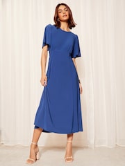 Friends Like These Colbalt Blue ITY Flutter Short Sleeve Midi Dress - Image 1 of 4
