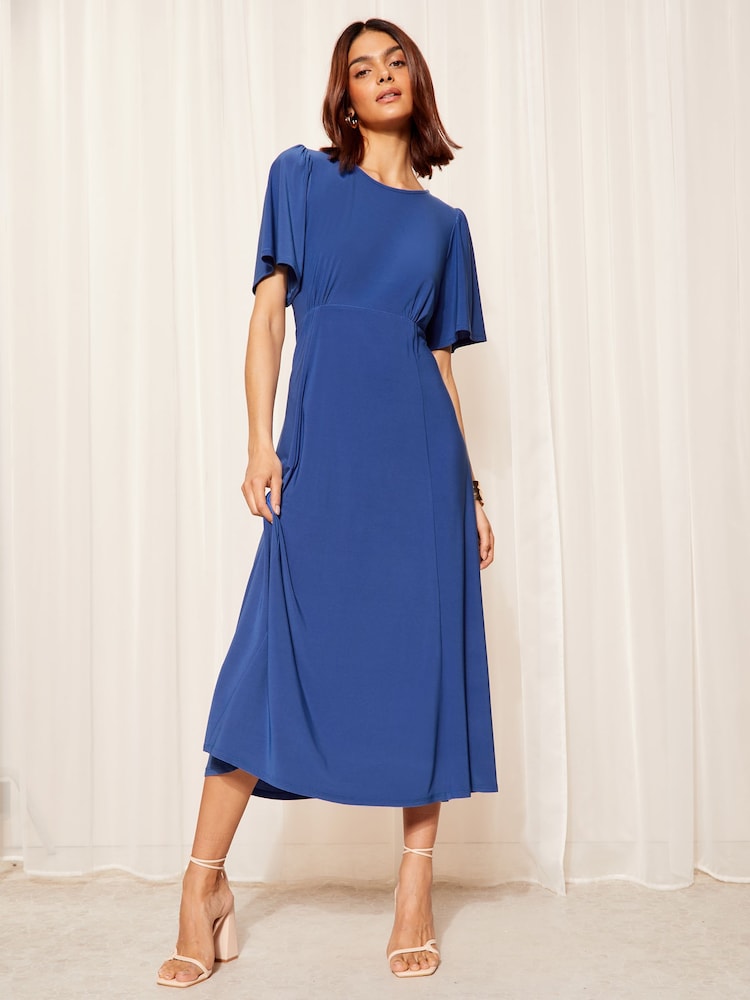 Friends Like These Colbalt Blue ITY Flutter Short Sleeve Midi Dress - Image 1 of 4