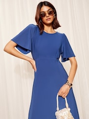 Friends Like These Colbalt Blue ITY Flutter Short Sleeve Midi Dress - Image 2 of 4