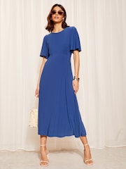 Friends Like These Colbalt Blue ITY Flutter Short Sleeve Midi Dress - Image 3 of 4