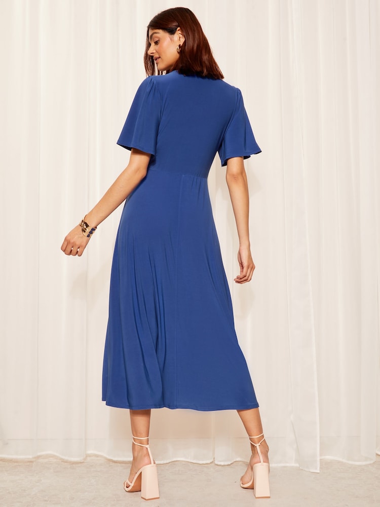 Friends Like These Colbalt Blue ITY Flutter Short Sleeve Midi Dress - Image 4 of 4