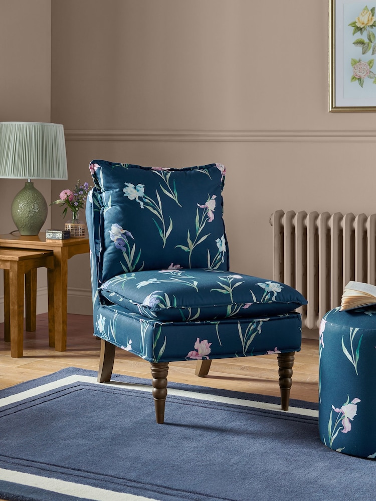 Laura Ashley Hawling Irises Midnight Seaspray Navy Nordan Armless Accent Chair - Image 1 of 10