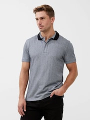 French Connection Grey 100% Cotton Chevron Concealed Zip Polo Shirt - Image 1 of 4