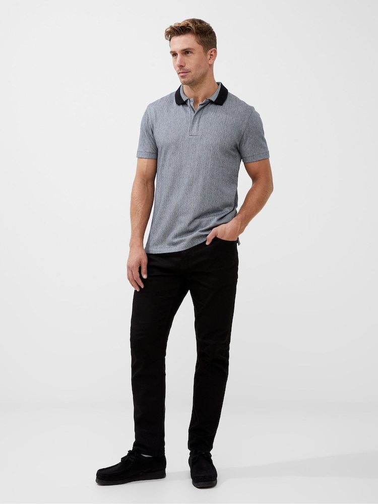 French Connection Grey 100% Cotton Chevron Concealed Zip Polo Shirt - Image 2 of 4