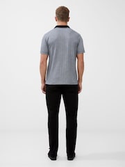 French Connection Grey 100% Cotton Chevron Concealed Zip Polo Shirt - Image 3 of 4