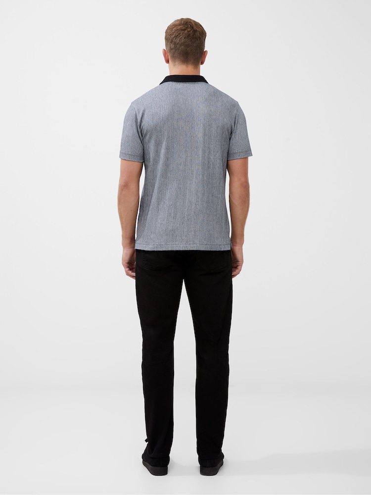 French Connection Grey 100% Cotton Chevron Concealed Zip Polo Shirt - Image 3 of 4