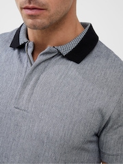 French Connection Grey 100% Cotton Chevron Concealed Zip Polo Shirt - Image 4 of 4