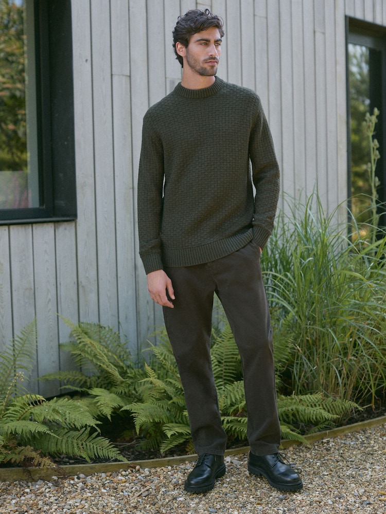 Green Regular Fit Textured Crew Jumper with Wool - Image 2 of 8