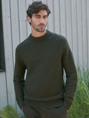 Green Regular Fit Textured Crew Jumper with Wool - Image 3 of 8