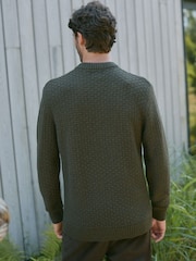 Green Regular Fit Textured Crew Jumper with Wool - Image 5 of 8