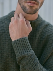 Green Regular Fit Textured Crew Jumper with Wool - Image 6 of 8
