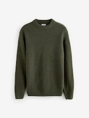 Green Regular Fit Textured Crew Jumper with Wool - Image 7 of 8