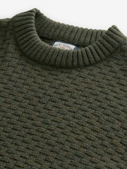 Green Regular Fit Textured Crew Jumper with Wool - Image 8 of 8