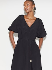 River Island Black Puff Sleeve Belted Dress - Image 2 of 4