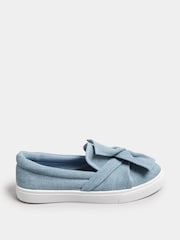 Yours Curve Blue Denim Twisted Bow Slip-On Trainers In Wide E Fit - Image 1 of 4
