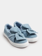 Yours Curve Blue Denim Twisted Bow Slip-On Trainers In Wide E Fit - Image 2 of 4