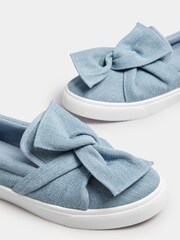 Yours Curve Blue Denim Twisted Bow Slip-On Trainers In Wide E Fit - Image 3 of 4