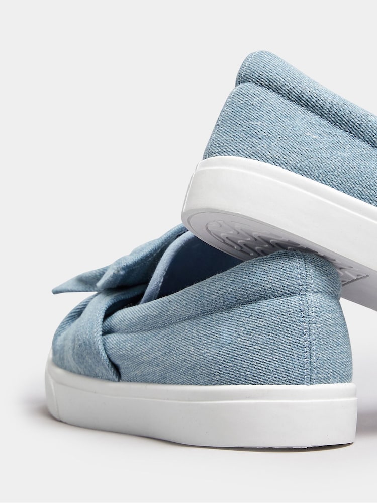 Yours Curve Blue Denim Twisted Bow Slip-On Trainers In Wide E Fit - Image 4 of 4