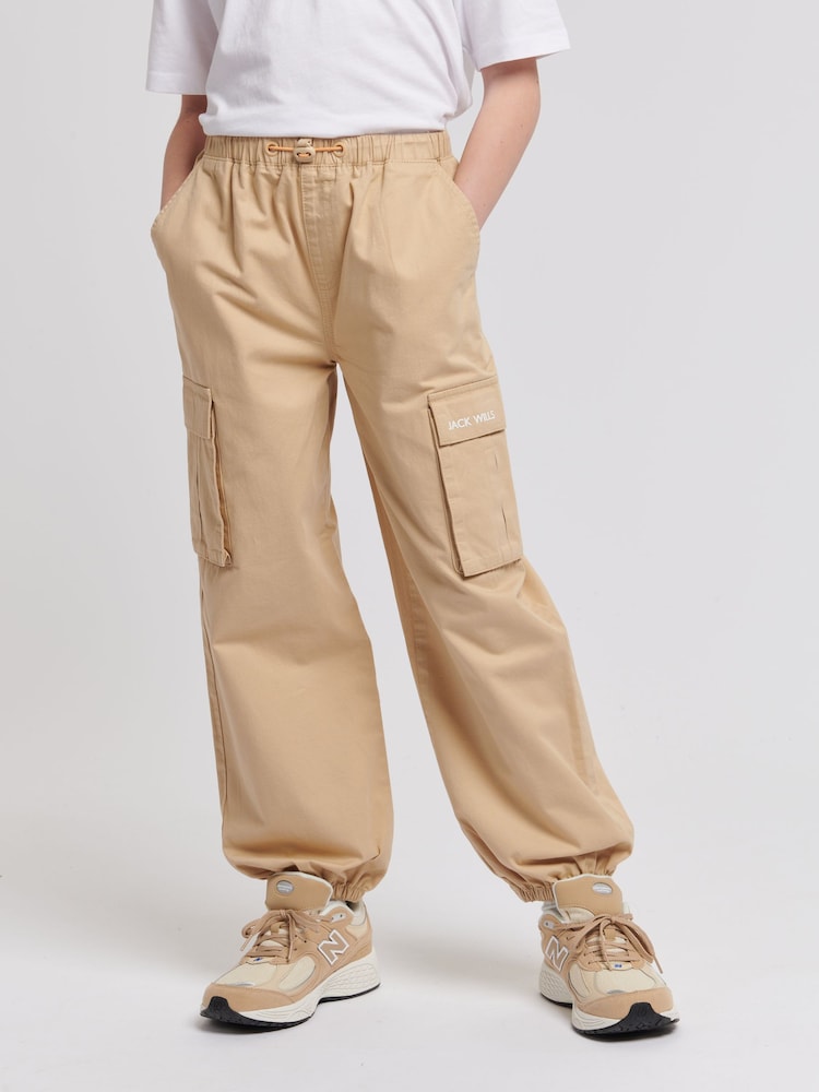 Jack Wills Brown Loose Fit Girls Parachute 100% Cotton Trousers - Image 1 of 9